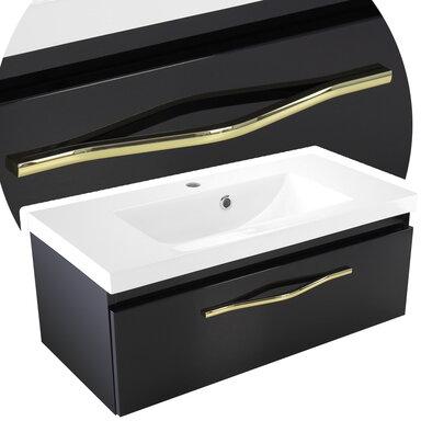 Szafka łazienkowa czarna z umywalką i złotym uchwytem Merida 80