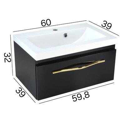 Szafka łazienkowa czarna z umywalką i złotym uchwytem Merida